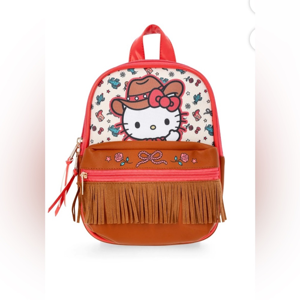 Hello Kitty Cowgirl Mini Backpack Western Fringe Sanrio Kids Tan Pink NWT